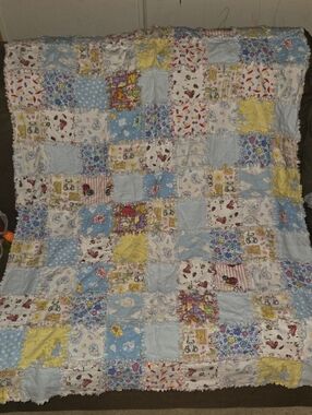 Handmade Patchwork Baby Quilt - Blue, Yellow, Cream